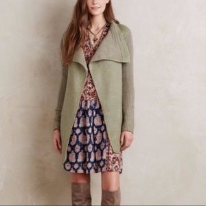 Anthropologie Green Draped Boucle Cardigan